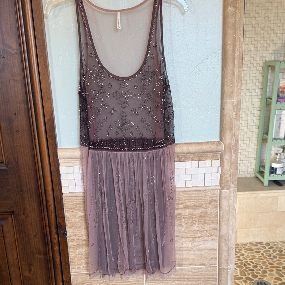 The Letter Purple and Light pink Mesh Fabric with beading